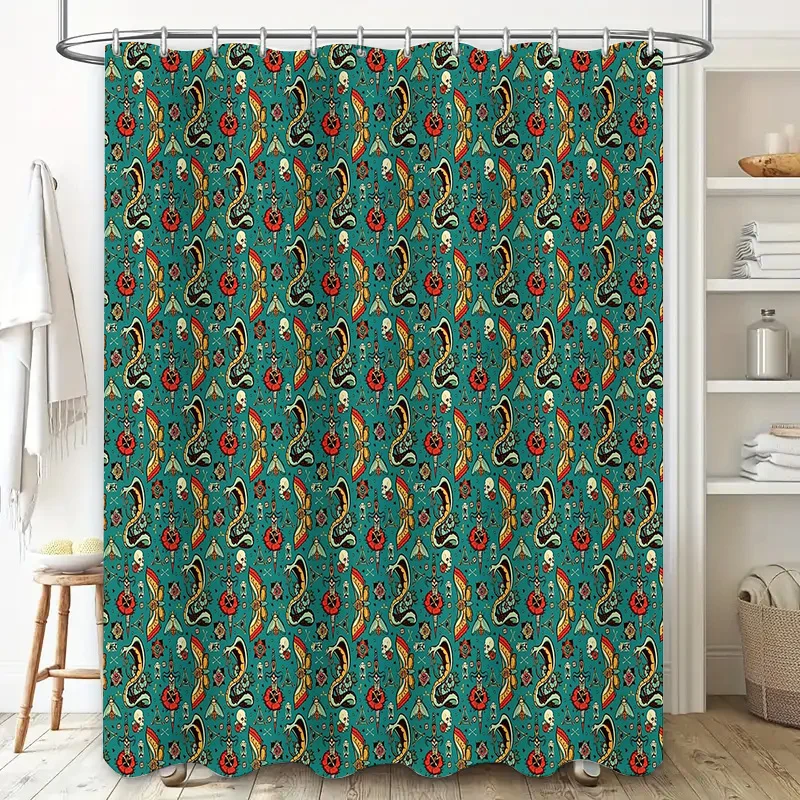 Vintage Skull Shower Curtain Gothic Dark Halloween Tapestry Backdrop Washable Bathroom Decor Spooky Horror Room Divider Home Tex