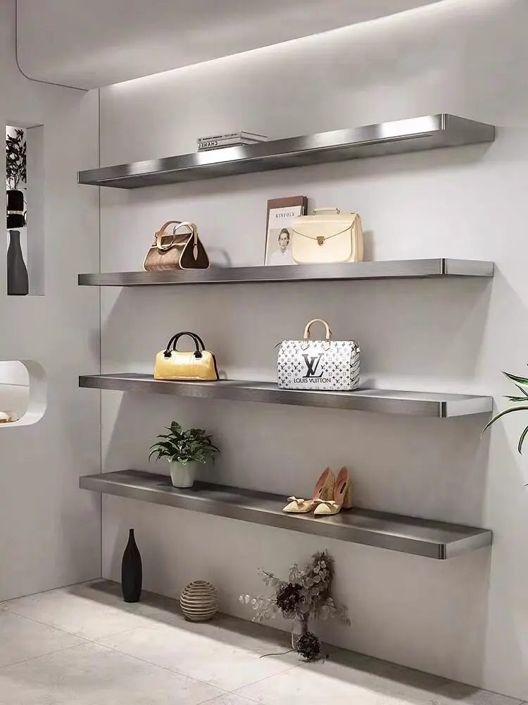Stainless Steel Wall Display Rack for Shoe Store Multi-Level I-Shaped Partition Shelving Live Streaming Background Bag Organizer