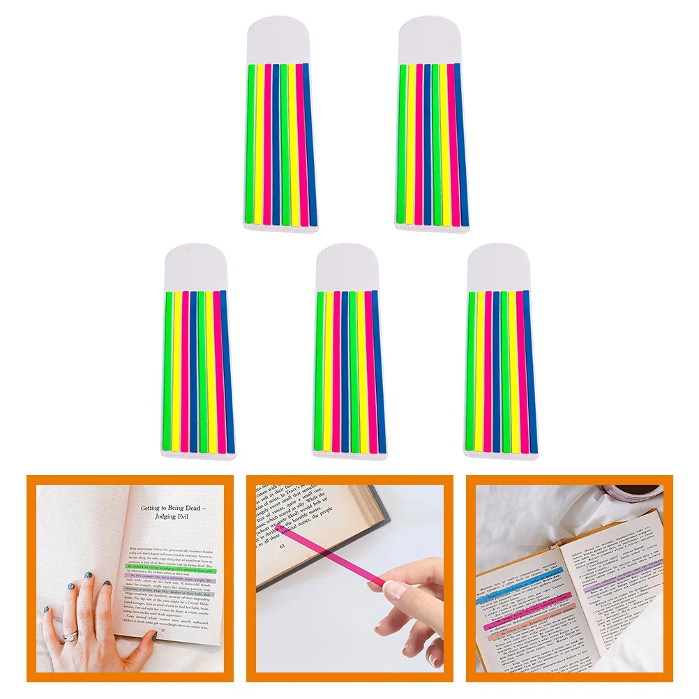 

5Sets Reading Strips Colorful Sticky Tabs Soft Fluorescent Page Markers for Book Annotation Notebook Notes Highlighter Tape