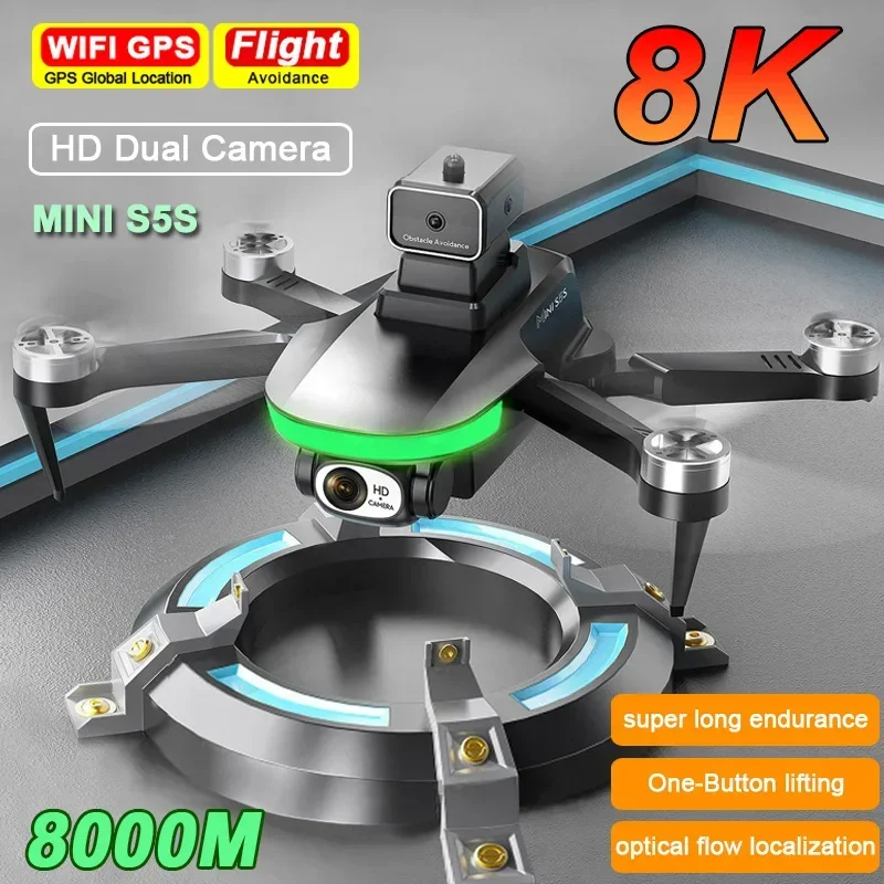 Nowy Mini S5S Drone 8K profesjonalna podwójna kamera unikanie przeszkód przepływ optyczny bezszczotkowy silnik RC Drone składany Quadcopter zabawki
