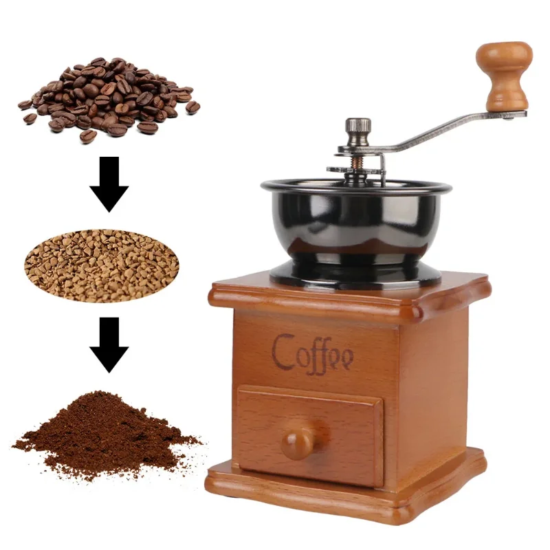 

Retro Style With Ceramic Millston Spice Burr Mill Coffee Manual Coffee Bean Grinder Utensils Stainless Steel Handle Mini Wooden