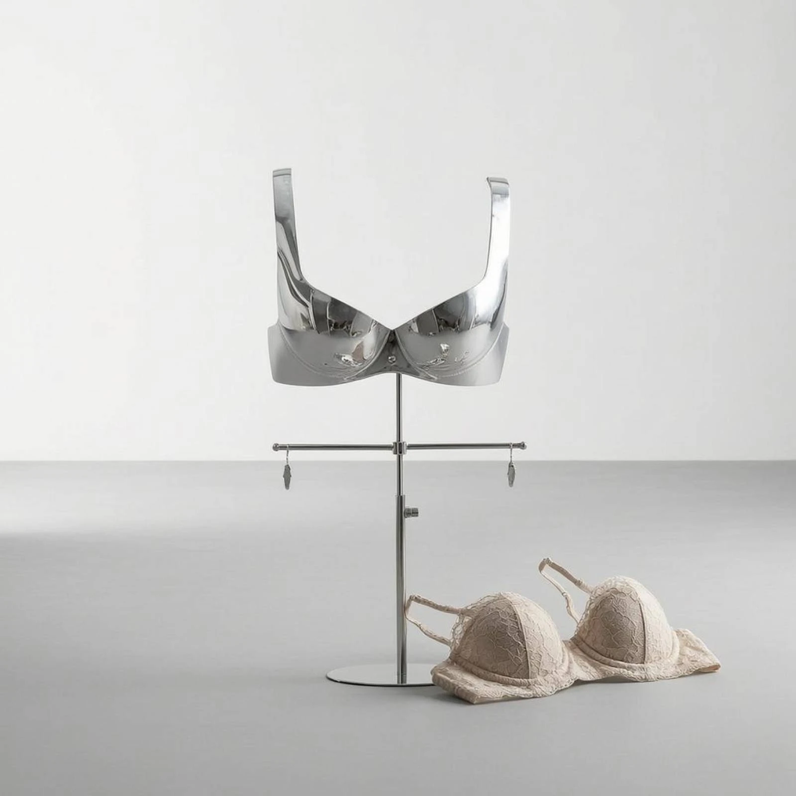 Bra Display Stand Hanging Bar Bra Form Stand Torso Display Form Round Base Lingerie Mannequin PE Material