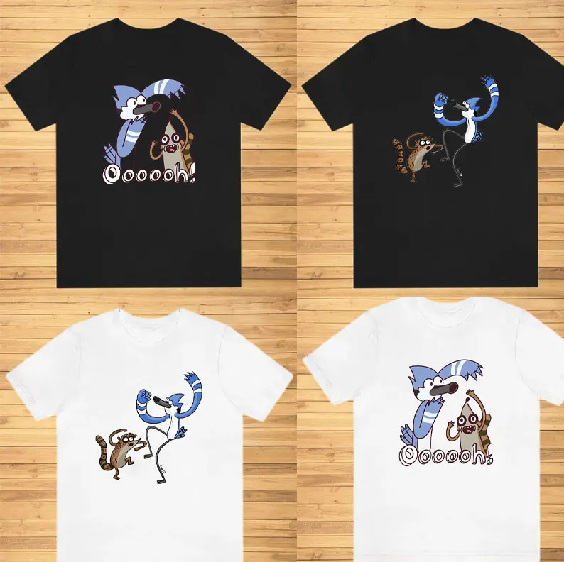 تي شيرت كارتون Mordecai and Rigby العادي تي شيرت برسومات شخصيات كلاسيكية للجنسين ملابس قطنية برنامج تلفزيوني بضائع هدية