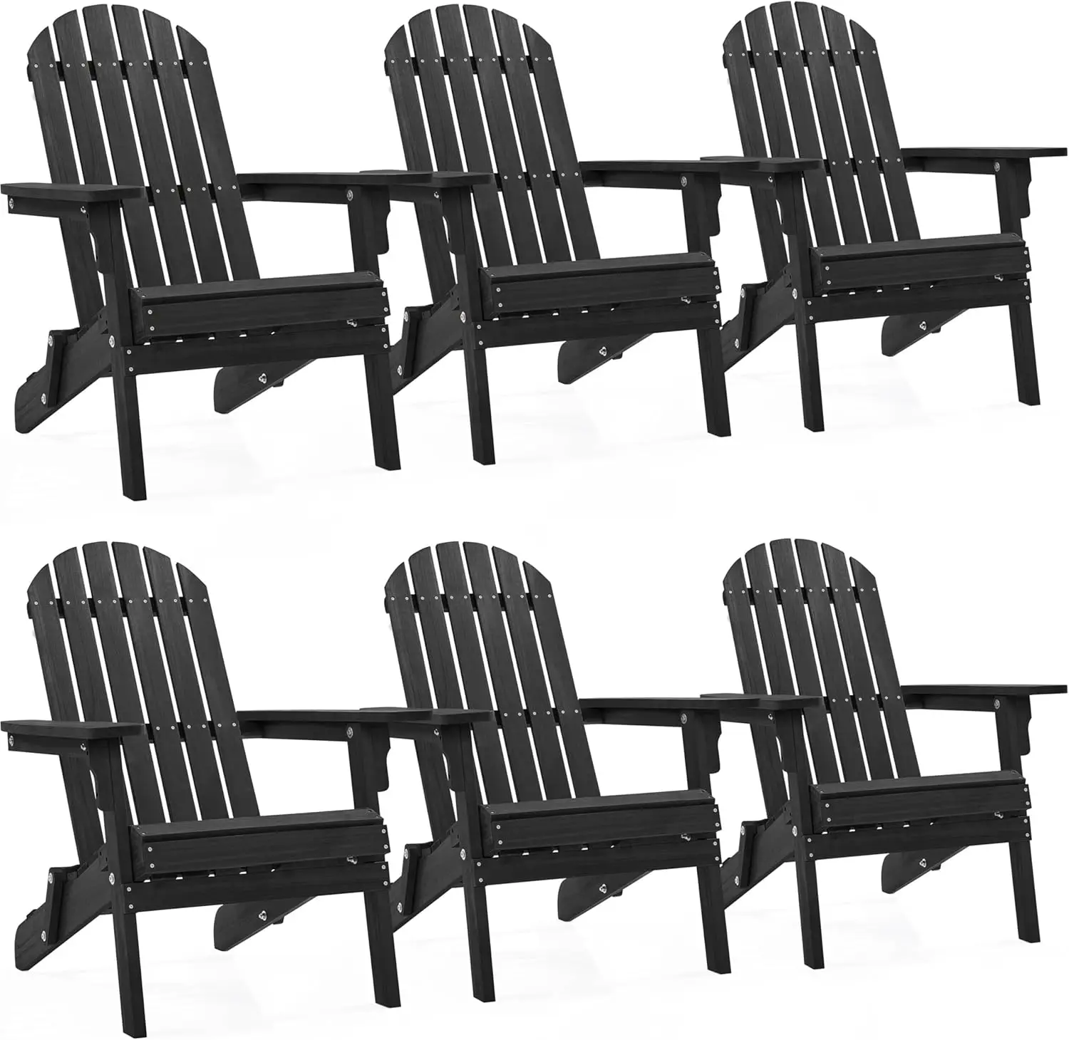 

Folding Adirondack Chair Set of 6 Outdoor, 300LBS Solid Wood Garden Chair Weather Resistant, Fire Pit Lounge Chairs fo