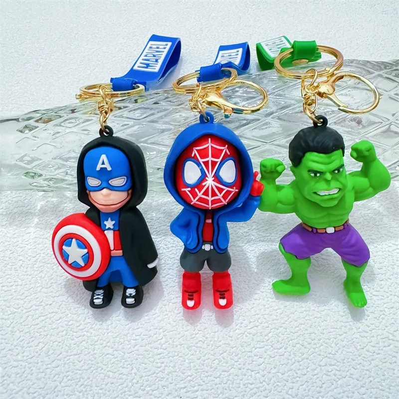 كارتون لقلادة سلسلة المفاتيح الرجل العنكبوت، الأخضر العملاق، كابتن أمريكا لطيف دمية حقيبة الظهر ملحق شماعات