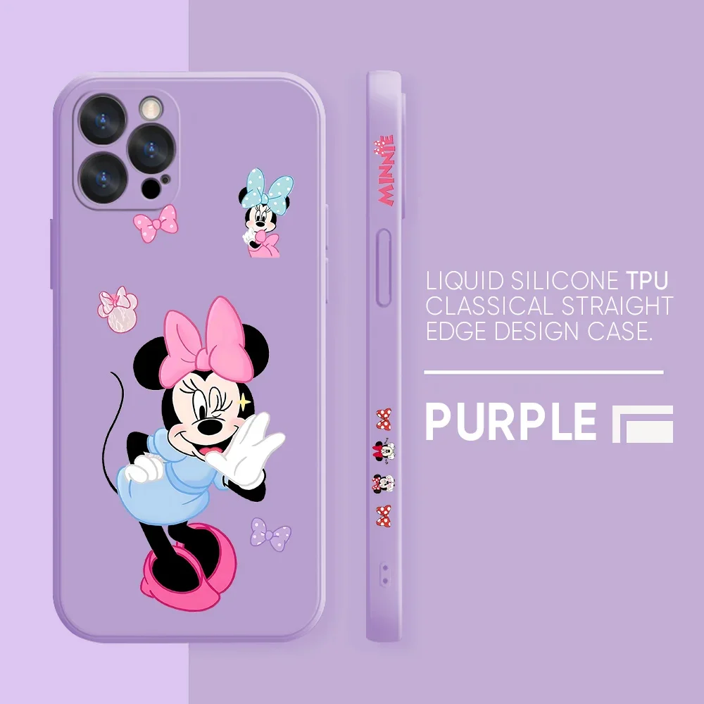 

D-Disney Minnie Pink For Apple iPhone 16 15 14 13 12 Mini 11 Pro XS MAX XR X 8 7 6S Plus Liquid Phone Case Funda Capa