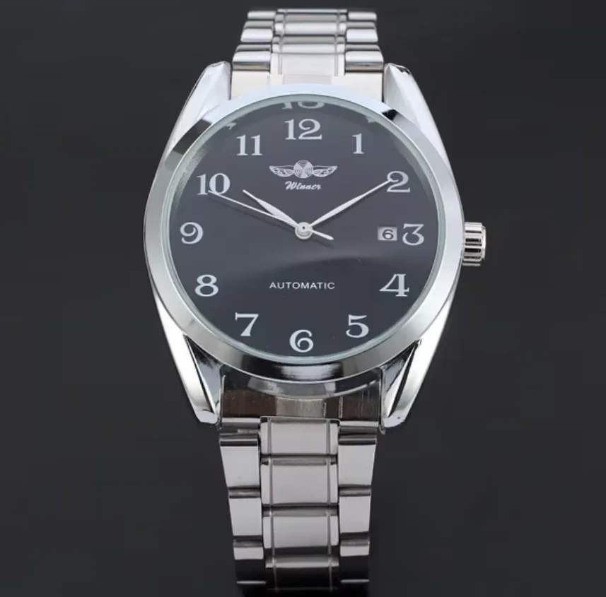 

WINNER Classic Waterproof WATCHES Men Auto Date Mechanical Self-wind Watch Casual Masculino Round Stainless Steel Watch