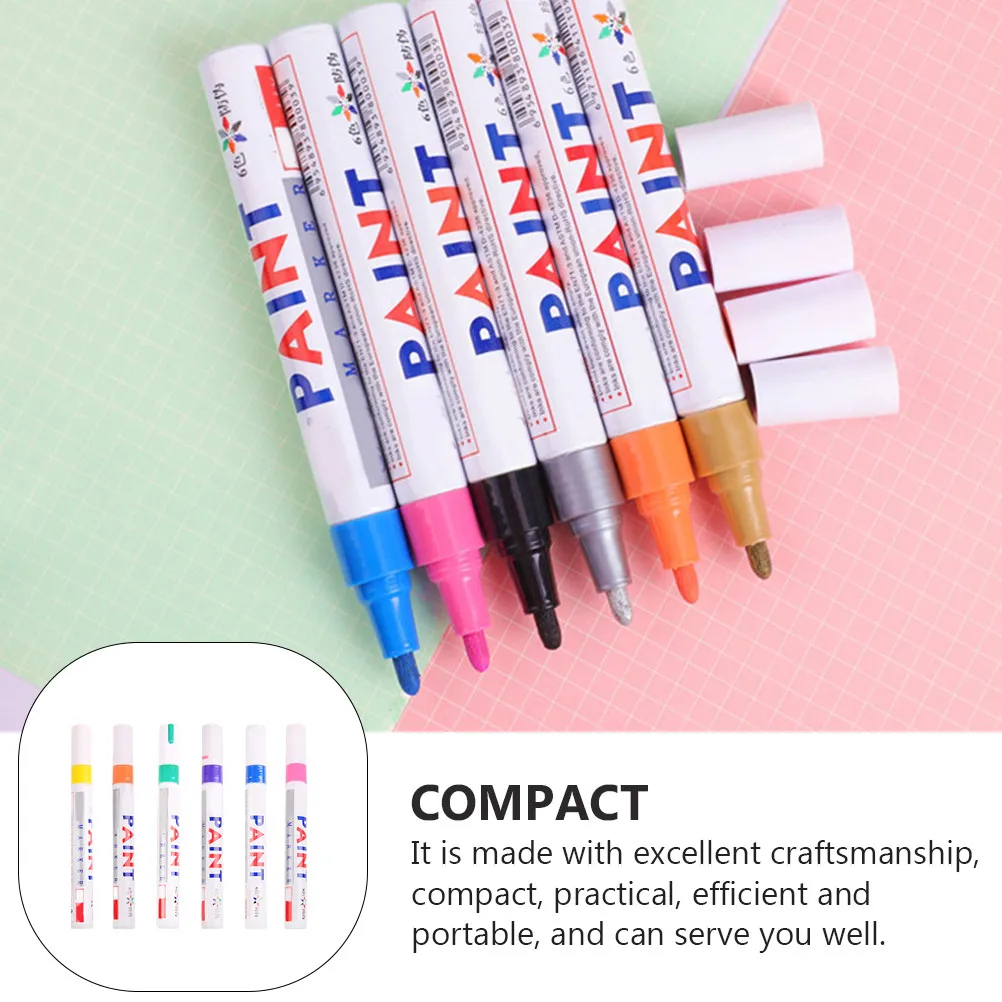 6Pcs Industrial Grade Paint Pens Color Markers for Scratch Repair Car Painting Graffiti Art Home Office Use Quick Dry Acrylic