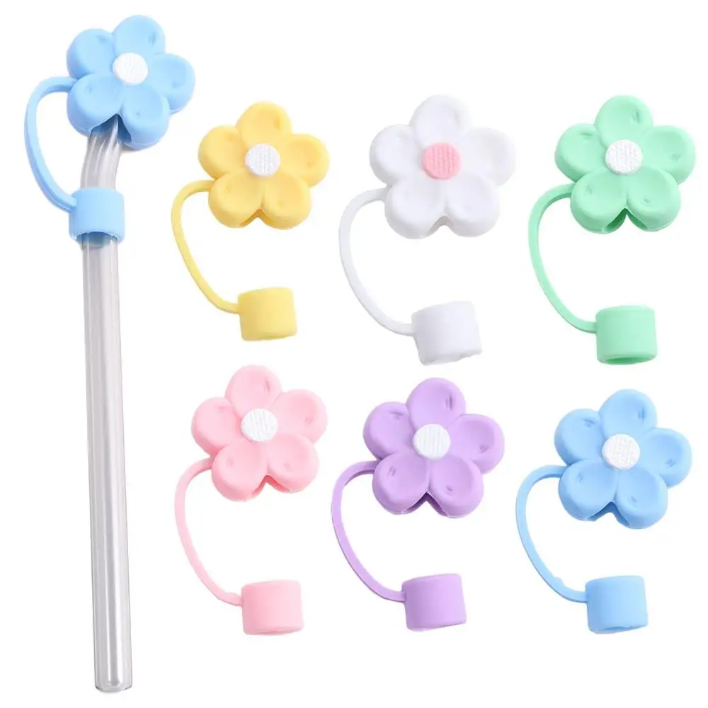 

Flower Shape Silicone Straw Covers Soft with Handle Straw Tips Cover Dust-Proof Flower Straw Toppers for Tumblers