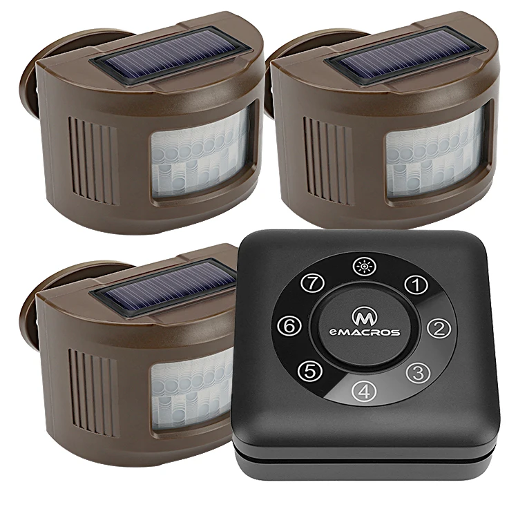 Solar Wireless animal intrusion alarm 1/2 Mile 7-Zone Solar wireless Kit coffee 1 receiver& 3 sensors