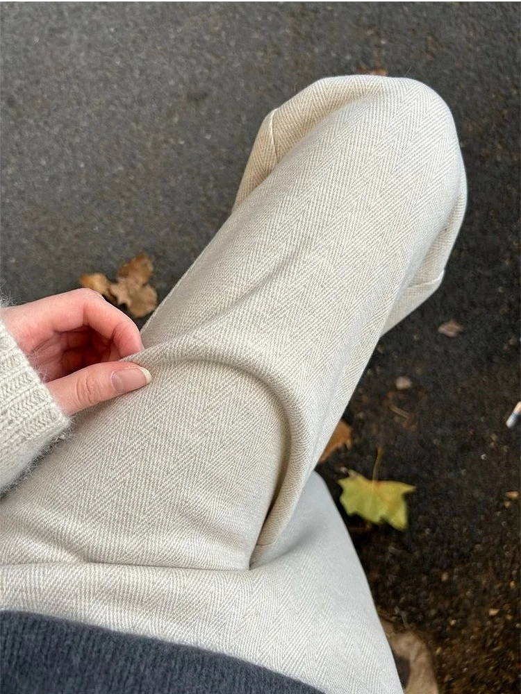 กางเกงขายาวทรงตรงเอวสูงผ้าวูลเนื้อนุ่ม ขากว้าง ไซส์เล็ก ลายพิมพ์ลำลอง สำหรับผู้หญิง ฤดูใบไม้ผลิ 2025