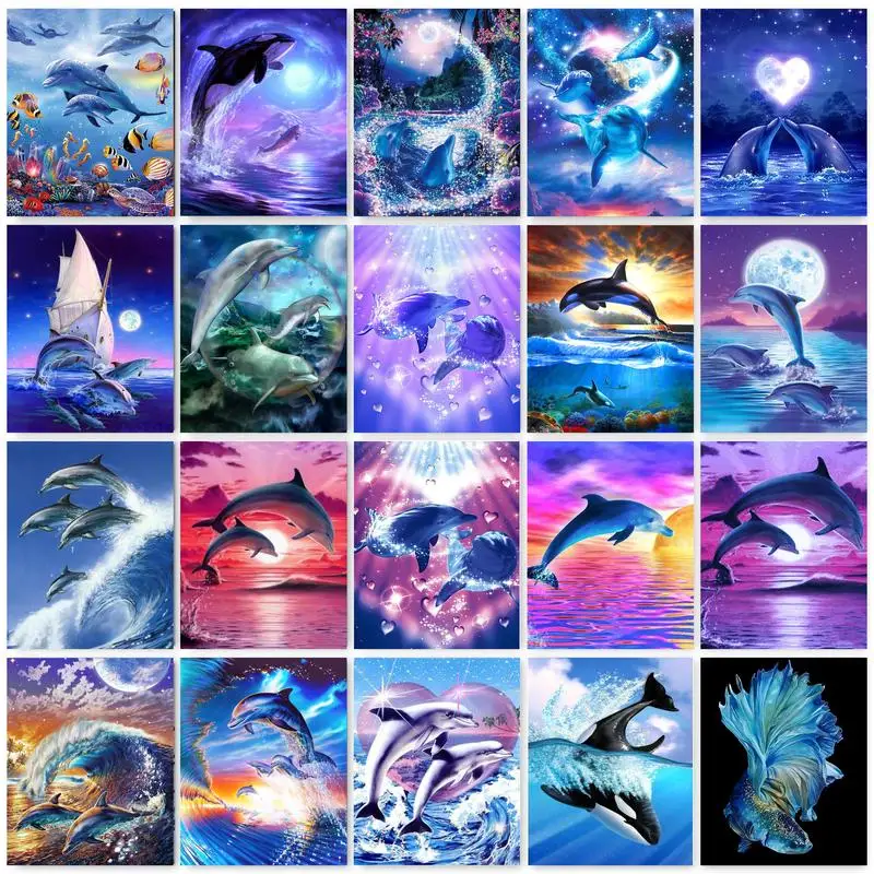 

GATYZTORY Crystal Diamond Embroidery 5D DIY Cross Stitch Cartoon Dolphin Round Square Diamond Mosaic Home Decor Gift Animal