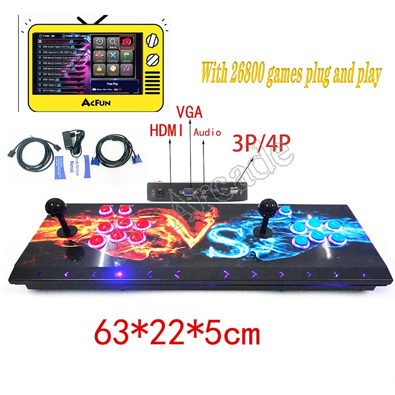 26800 in 1 Pandora box arcade console 2024 3D Retro Arcade Game Console Cabinet Bartop 8 Way Joysticks Push Buttons