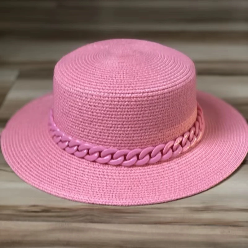 Women\'s summer hat green yellow purple straw hat wide-brimmed straw hat Korean version fashion net red chain beach sun hat tide