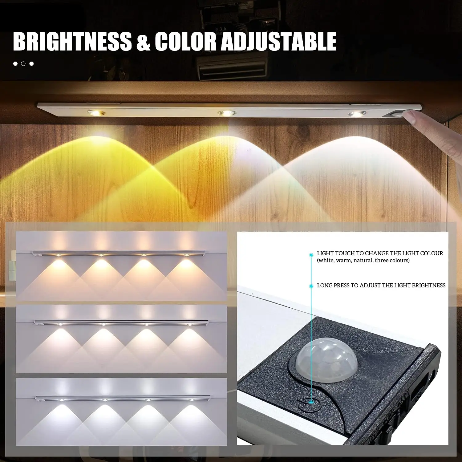 Night Lamp With Motion Sensor 1500mAh Rechargeable 3 Colors Wireless LED Wall Light For Bedroom Kitchen Cabinet Toilet Backlight