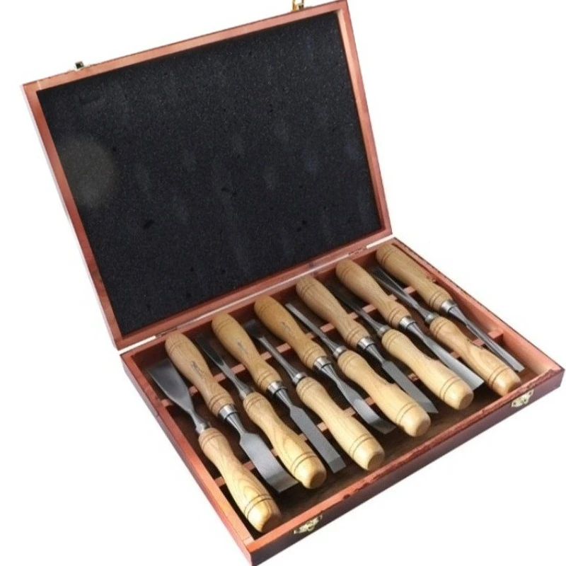 12 PCS Chisel Set Woodworking Professional Chisels DIY Wood Carving Chisel with Wooden Handle Multifunctional Carving Tools Kit