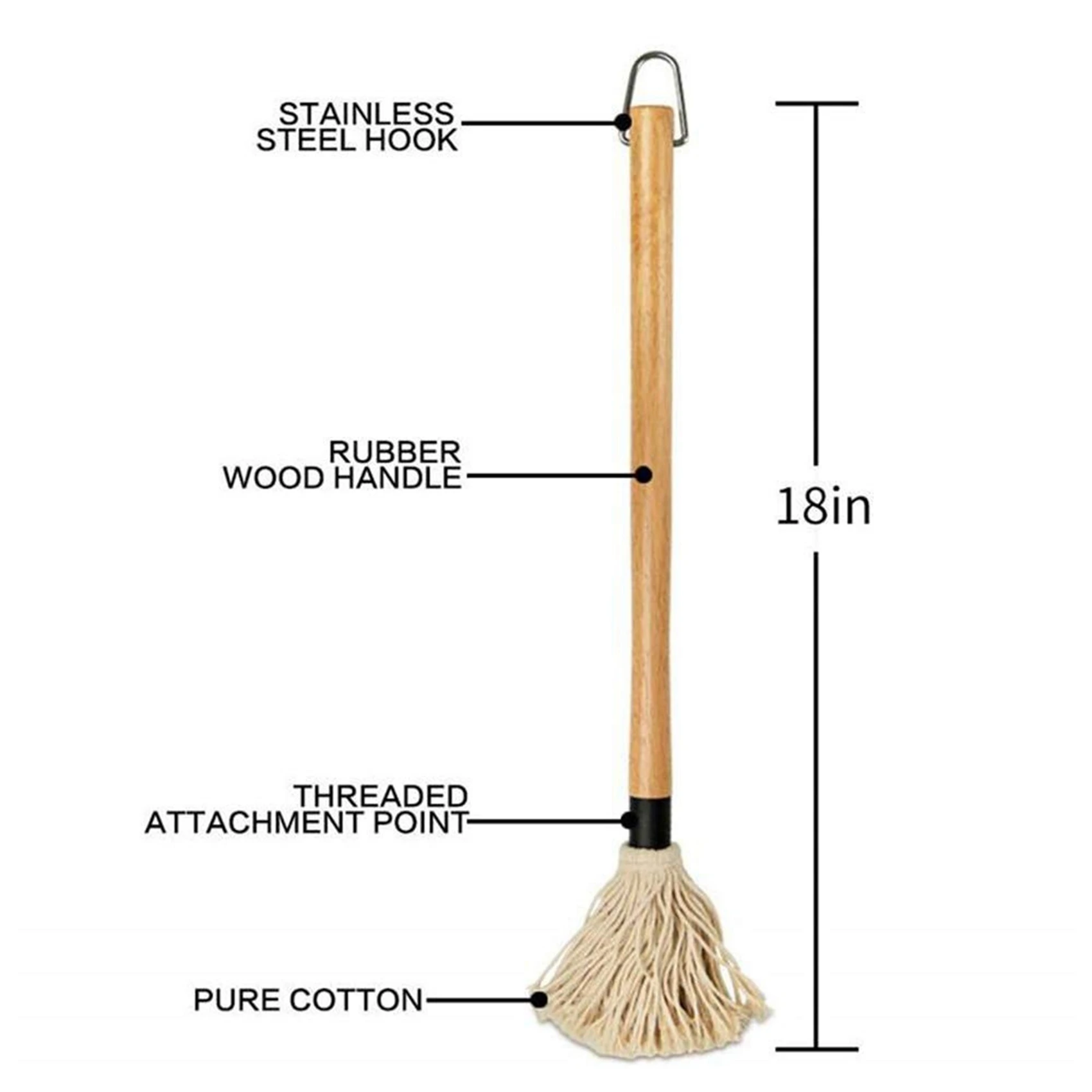 Spazzola per barbecue per barbecue Mop per imbastire Mop per imbastire griglia da 18 pollici Manico lungo in legno con 4 teste di ricambio extra