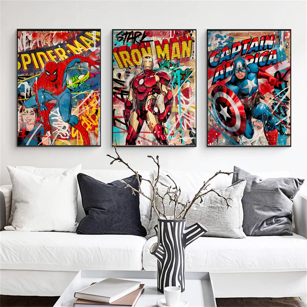 

MINISO Avengers Poster Graffiti Canvas Painting Superhero Wall Art Poster Prints For Nursery Living Room Home Decor