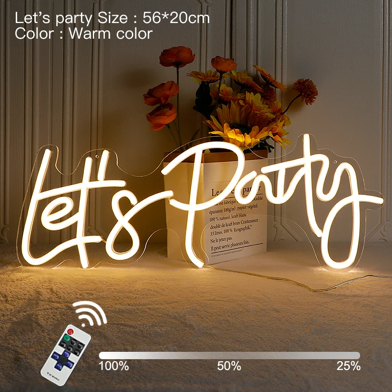 LED Let's Party Neon Sign Advertising Sign Christmas Thanksgiving Decor Bedroom Bar Game Room Party Cocktail Party Wall Sign