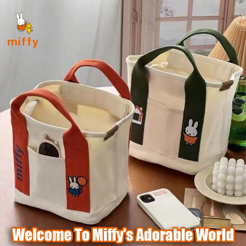 

Kawaii Miffy Handbag Creative Cartoon Multi Functional Canvas Tote Dopamine Lunch Bento Storage Bags Anime Accessories Girl Gift