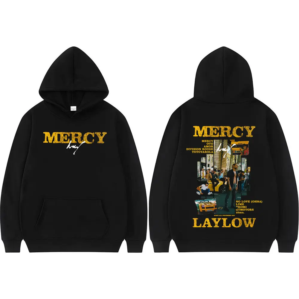 مغني الراب Laylow Mercy ألبوم أغطية رأس مطبوعة الرجال النساء خمر الكلاسيكية المتضخم البلوفرات عادية المتضخم كم طويل بلوزات