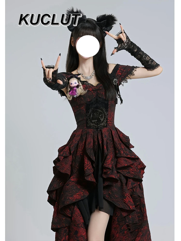 princess polly baby blue dress 2025 New Summer Gothic Black and Red Jacquard Lolita Dress Heavy Industry  Off The Shoulder Fluffy Princess Dresses for Women