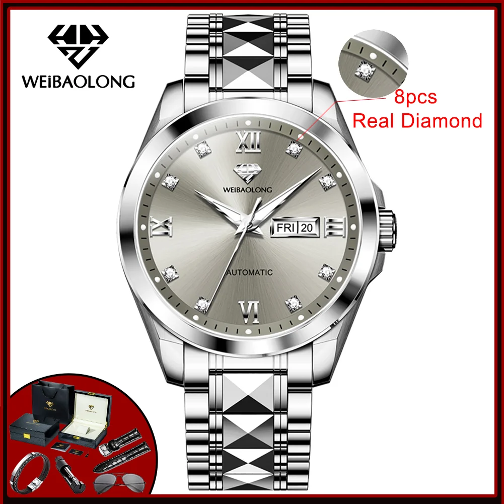 WEiBAOLONG Man Watch Real Diamond Dual Calendar Waterproof Luminous Limited-edition Japan Movement Automatic Mechanical Watches
