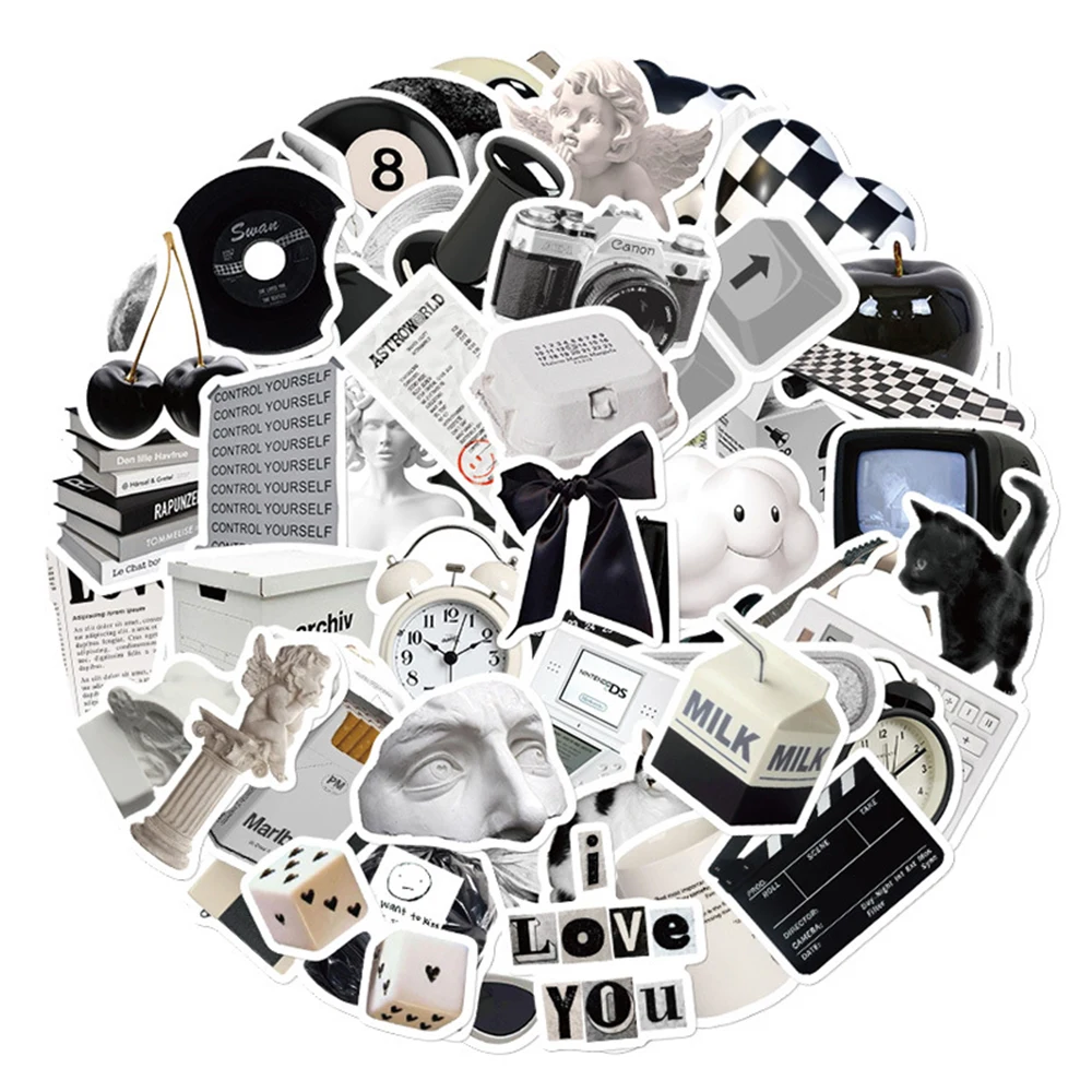 10/30/61 Uds. Pegatinas bonitas de estilo Simple Ins en blanco y negro, pegatina estética de dibujos animados, botella de agua, pegatinas para teléfono y cuaderno, decoración