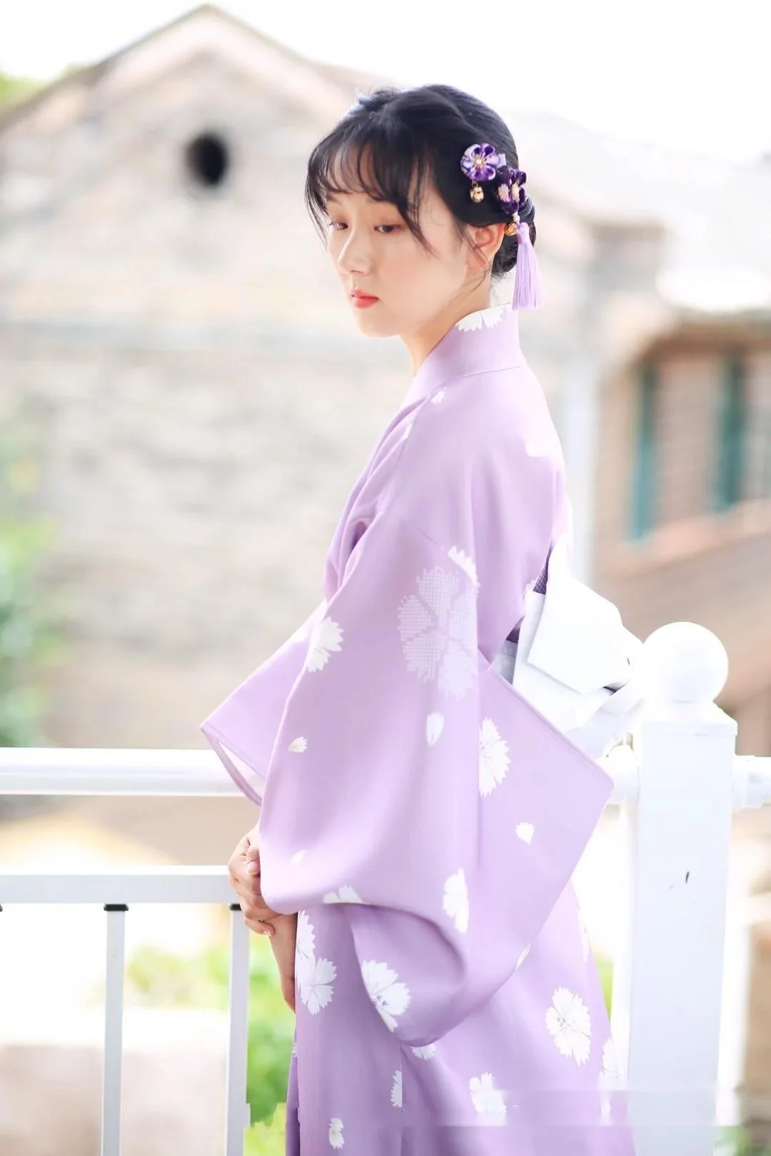 

New girls' kimono formal dress Traditional retro style modified dress Japanese purple kimono