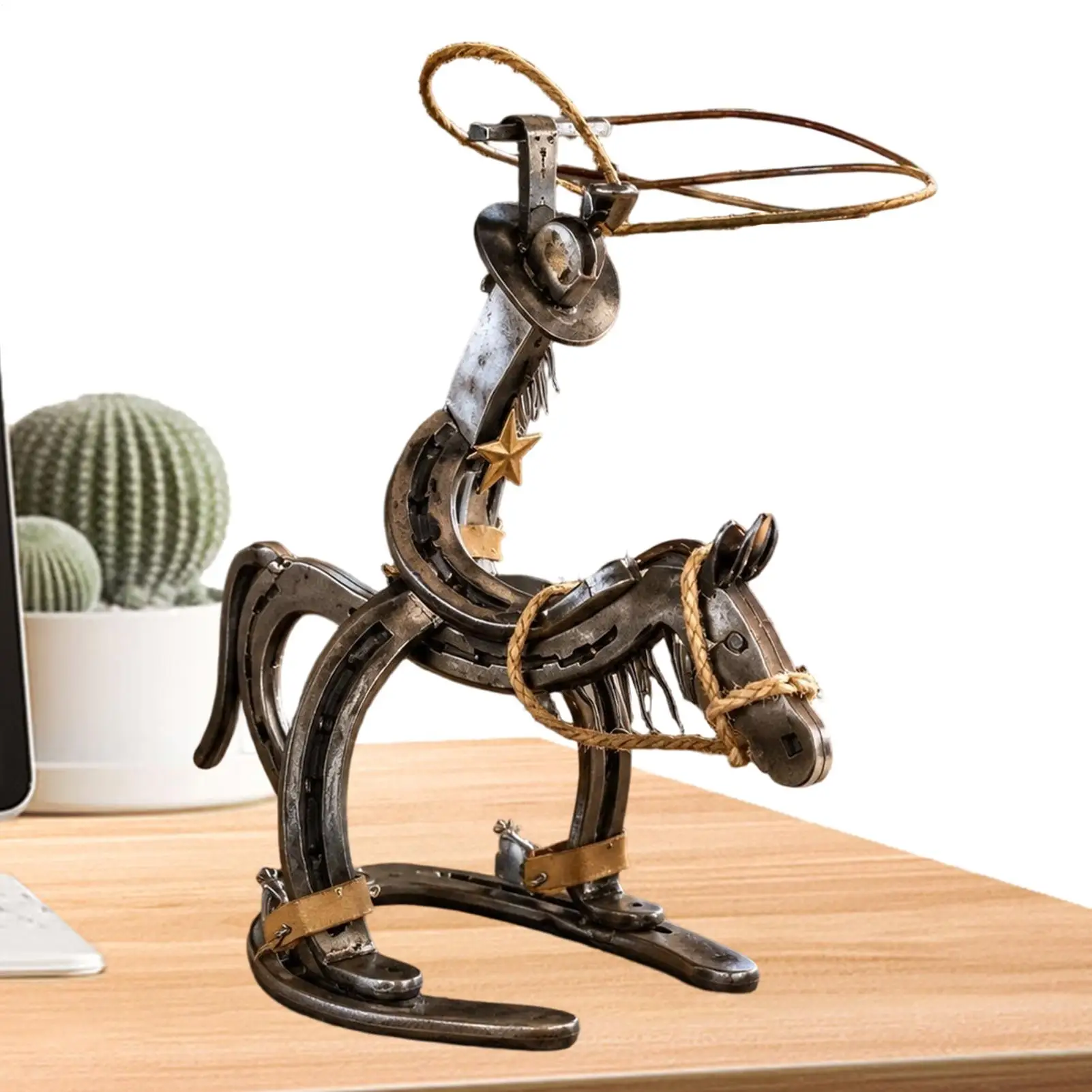 Cowboy Iron Pony Ornament Handmade Rustic Western Iron Figure Horse Ornament Handcrafted Cowboy Pony Figurine Decoration