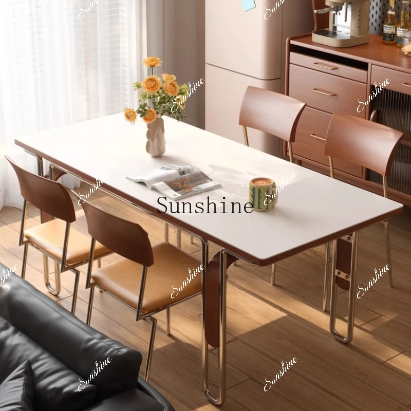 MMedieval rock slab solid wood dining table rectangular Nordic stainless steel furniture