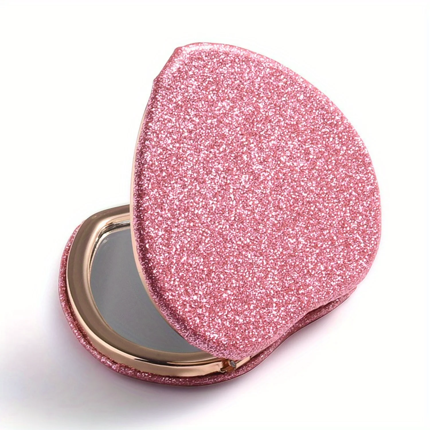 Glitter Heart-shaped Makeup Mirror, Portable Compact Foldable Cosmetic Mirror, Gift For Girls Women Students Friends