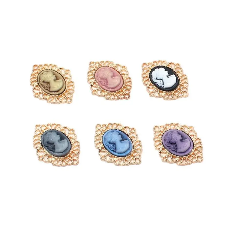 10Pcs 33*25MM diamond metal retro beauty head hair accessories DIY wedding clothes hair accessories decoration accessories