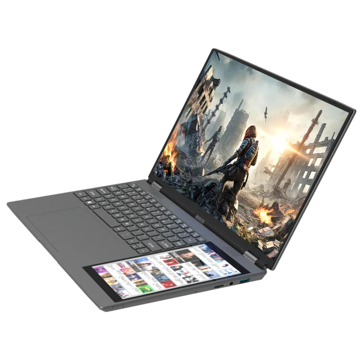 CARBAYTA Computadora portátil de pantalla dual de 15,6"+7", Intel N95 32GB/16GB DDR4 RAM, teclado retroiluminado RGB PC portátil con pantalla táctil de 7"