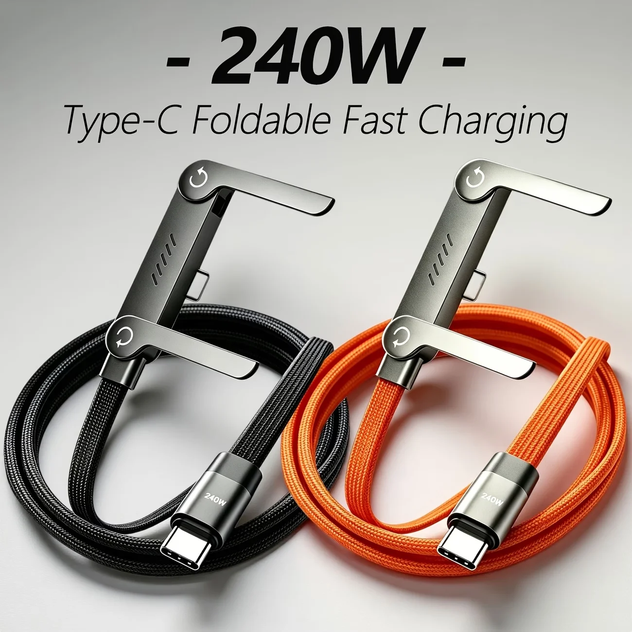 2-in-1 Invisible Bracket Charging Cable, 240W Fast Charging Data Cable, Built-in Phone Stand, Multi-Strand Nylon Braid