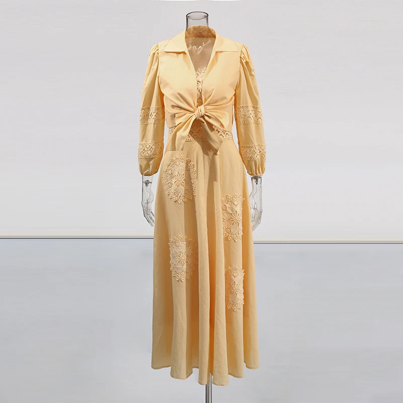 TWOTWINSTYLE Spliced Appliques Three Piece Sets for Women Lapelk Long Sleeves Top Sleeveless Vest High Waist Skirt  Set Female