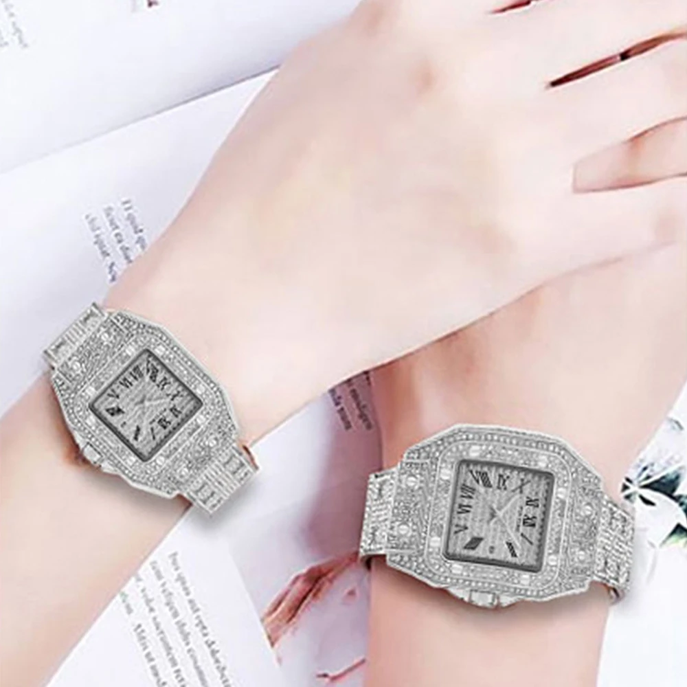 Luxury Watch for Women Waterproof 30m Iced Diamond Quartz Wristwatch Roman Luminous Dial Calendar Clock Hip Hop Reloj Para Mujer