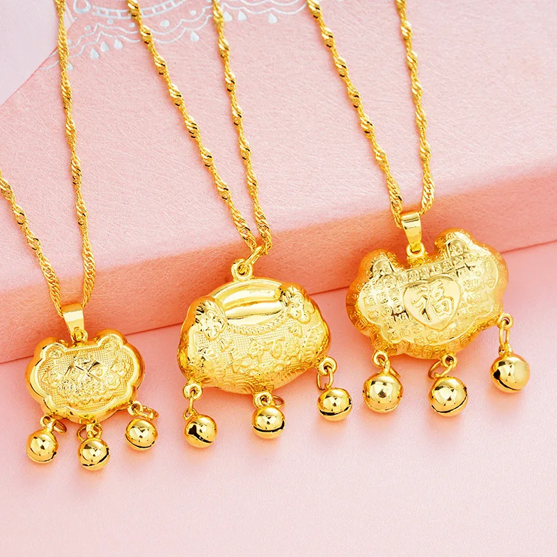 Vietnam crafted copper pendant with electroplated gold finish featuring lucky motif in hollow 3D design ideal for baby safety an