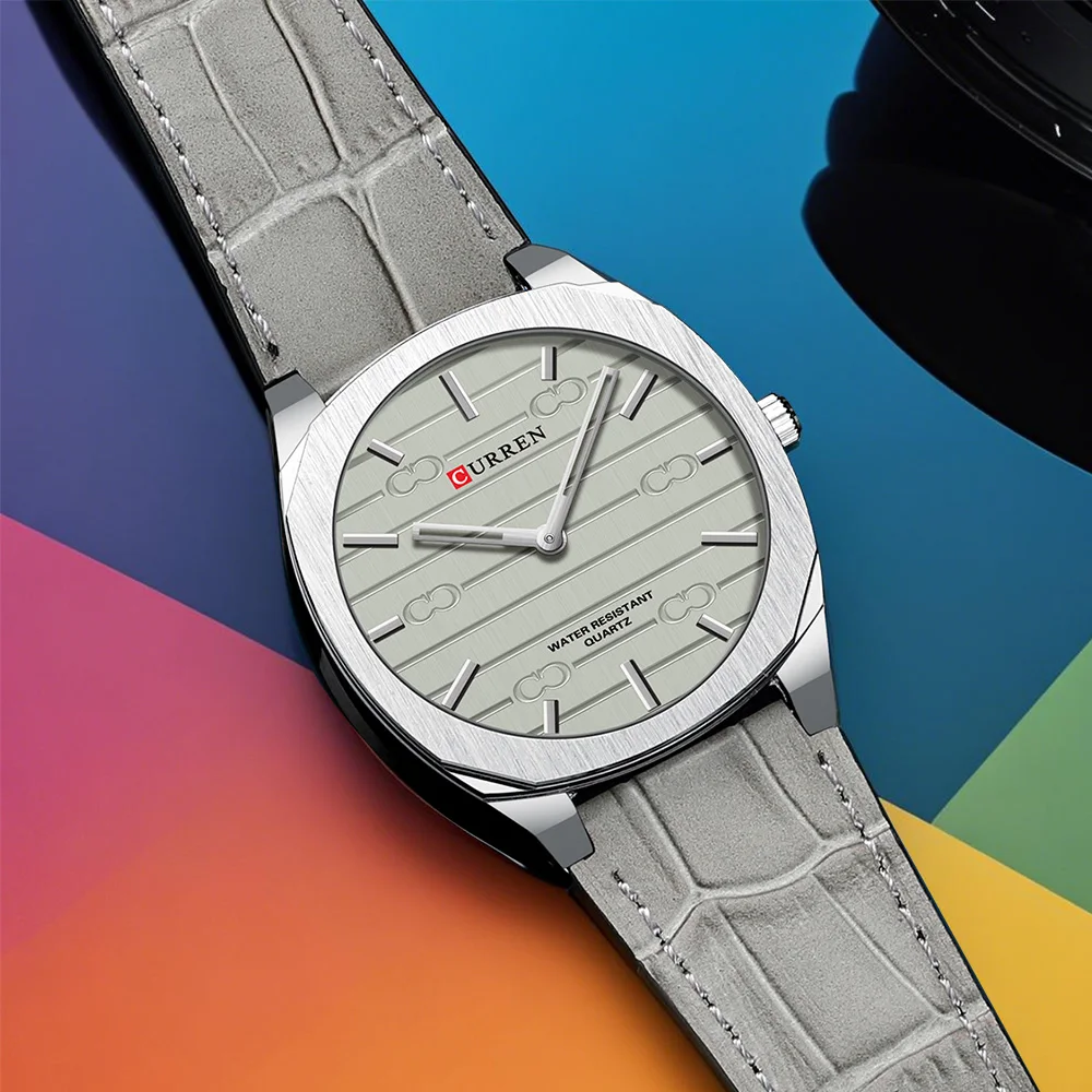 CURREN Men's Minimalist No Seconds Hand Design Quartz Watch, Fashion Slim Lightweight Leather Strap Wristwatches 8480