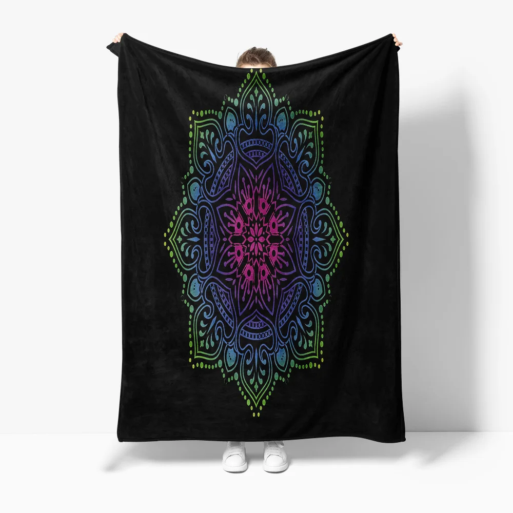 

Psychedelic Colorful Mandala Throw Blanket Soft Fleece Bed Blanket for Sofa Couch Decoration Gift