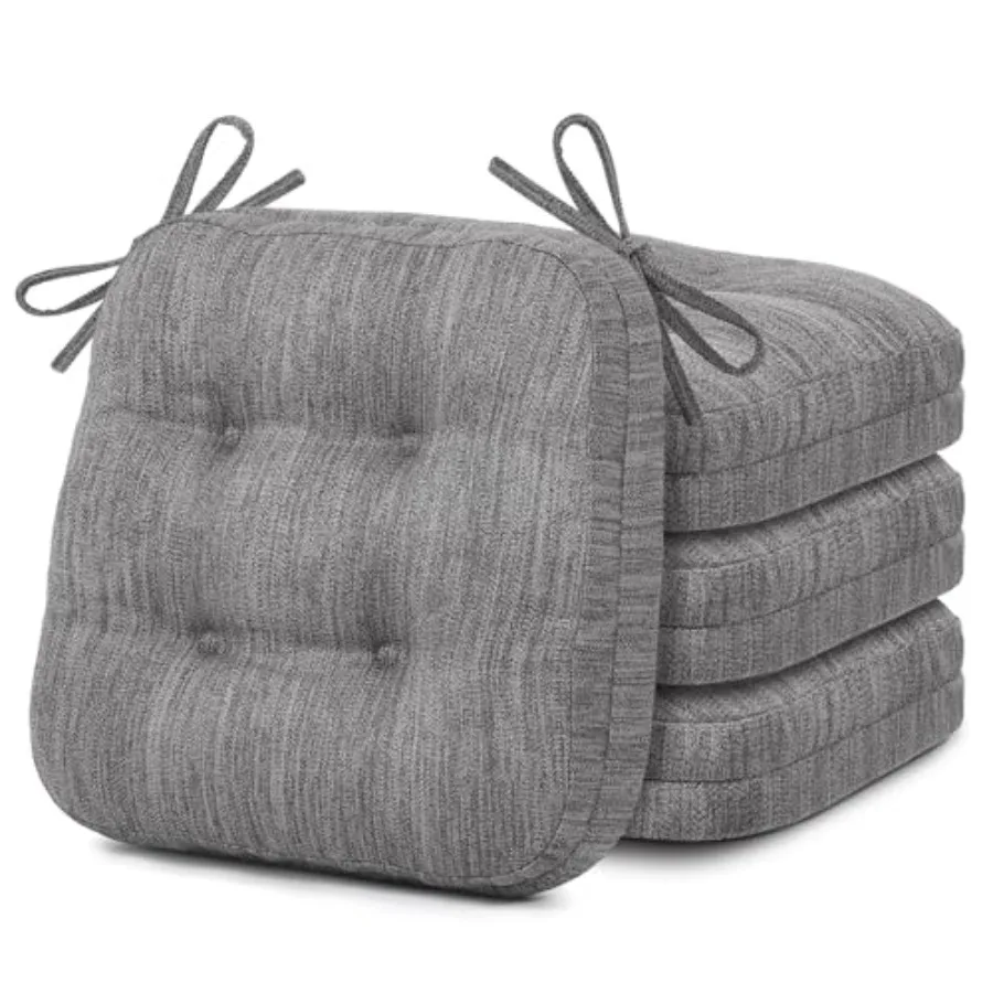 

Комплект из 4 подушек для кухонных стульев, двухслойные подушки из пены с эффектом памяти для обеденных стульев, запатентованный дизайн, подушки для сидений с завязками, 16,5 x 16,5 x [размер в см]