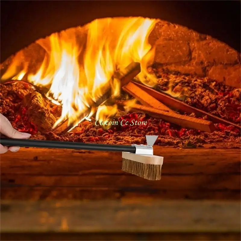 X90F Lengthened Commercial Household Pizza Oven Brush Alloy Handle Household Grill Cleaning Brush for Pizza Oven Cleaning