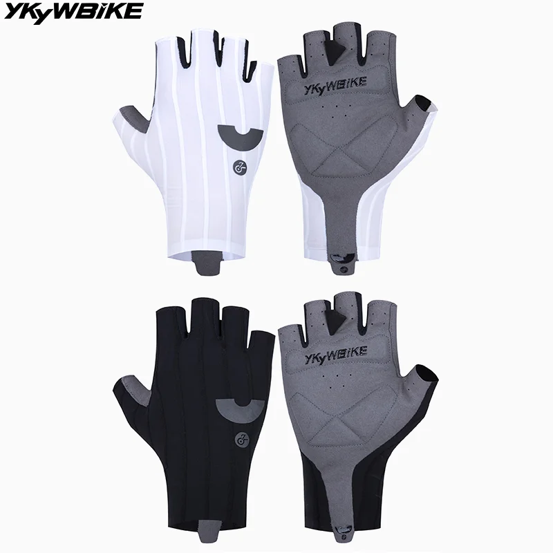 YKYWBIKE Half Finger Cycling Gloves Summer  Woven Aerodynamic Striped Bicycle Sports Gloves Shock-absorbing Road Bike MTB Gloves