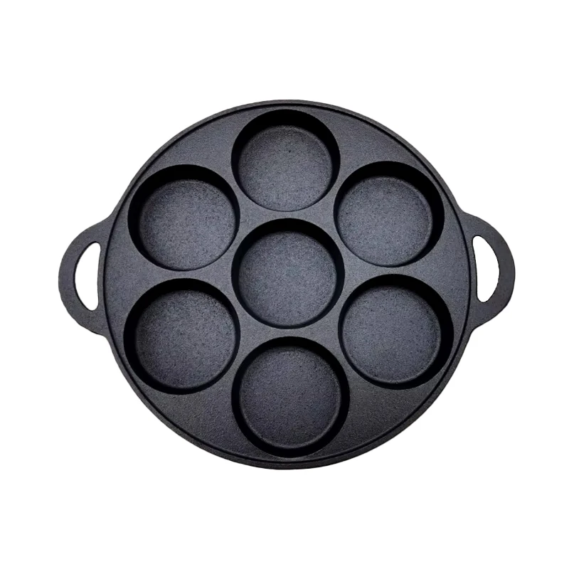 7 Holes Deepen Omelet pan Cast Iron Seven-hole Egg Burger Mold Uncoated Egg Dumpling Pancake Pan