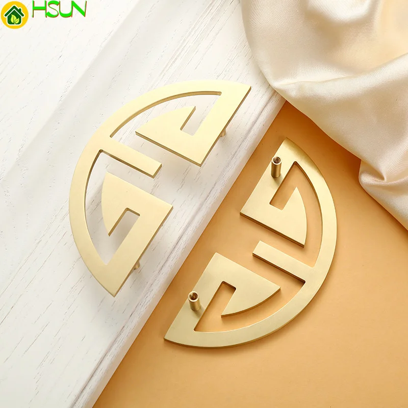 Golden semicircle full copper clothes cabinet door handle household new Chinese half month cabinet handle