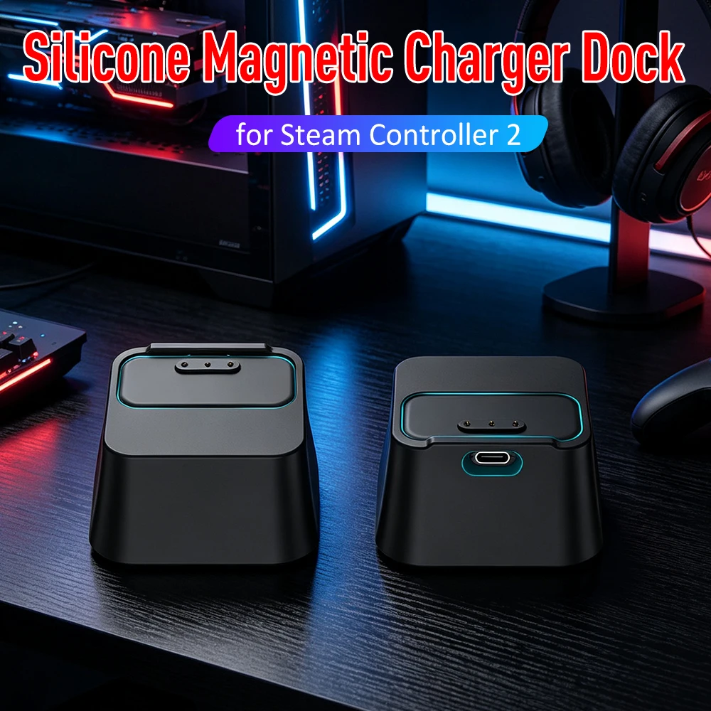 For Steam Controller Magnetic Charging Dock Silicone Non-slip Desktop Holder Anti-Scratch Fixed Base Stable Charging Stand