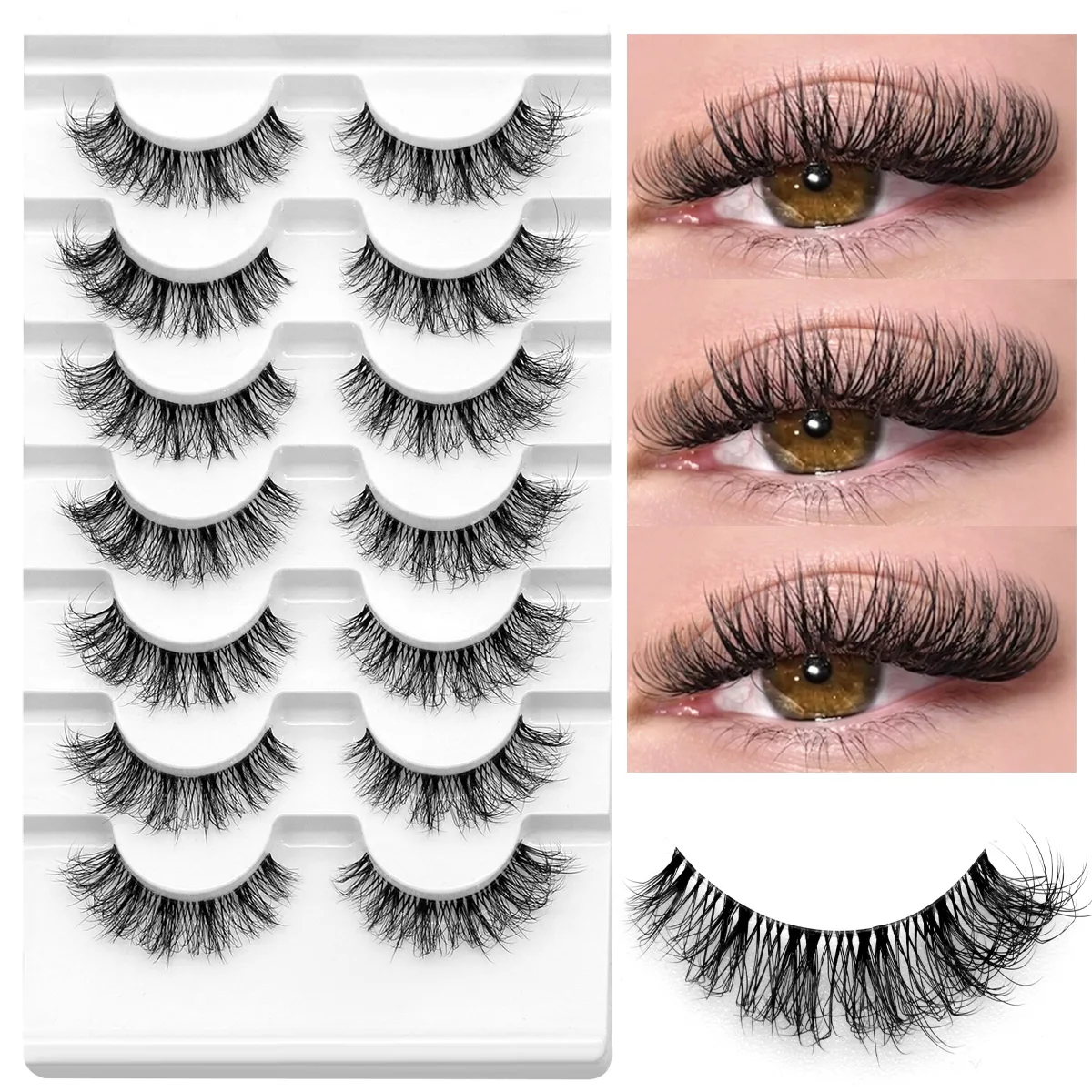 GROINNEYA pestañas postizas esponjosas 5/7 pares de pestañas naturales de ojo de gato tallo transparente pestañas de imitación de visón pestañas rizadas suaves y gruesas