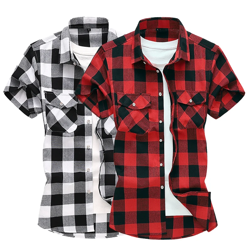 

Summer New Men Short-sleeved Plaid Shirts Large Size 7XL-S Fashionable Men's Business Casual Lapel Shirt