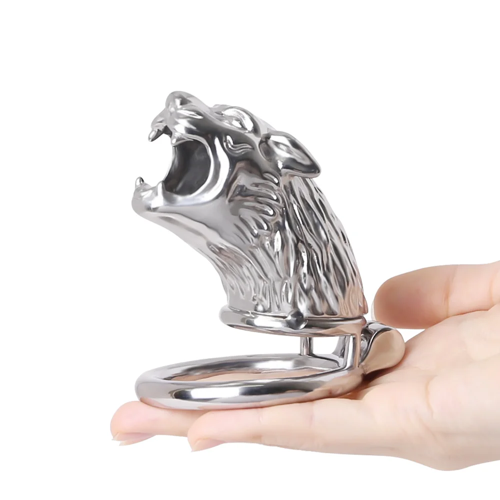 New Tiger Wolf Shaped Stainless Steel Male Chastity Device Cock Cage Metal Penis Lock Penis Ring Chastity Belt Sex Toys for Men