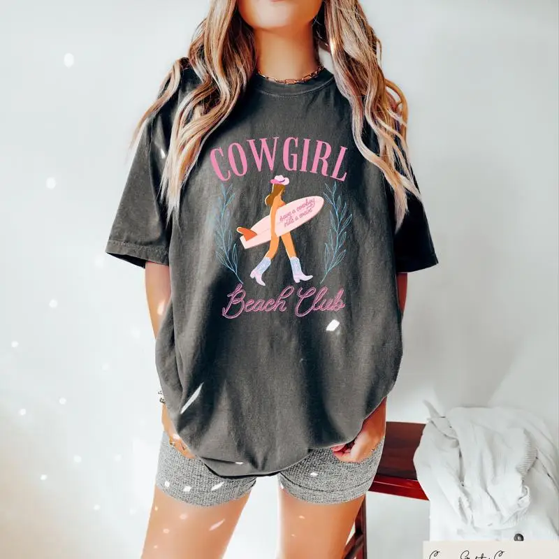 

Coastal Cowgirl Beach T Shirt Western Summer Surfer At Bachelorette Party Aesthetic Woman